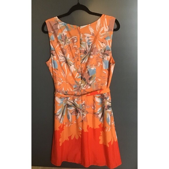 The Limited Womens Orange Multi Floral Print Pleated Front Belted Dress Size 12 - Picture 3 of 7